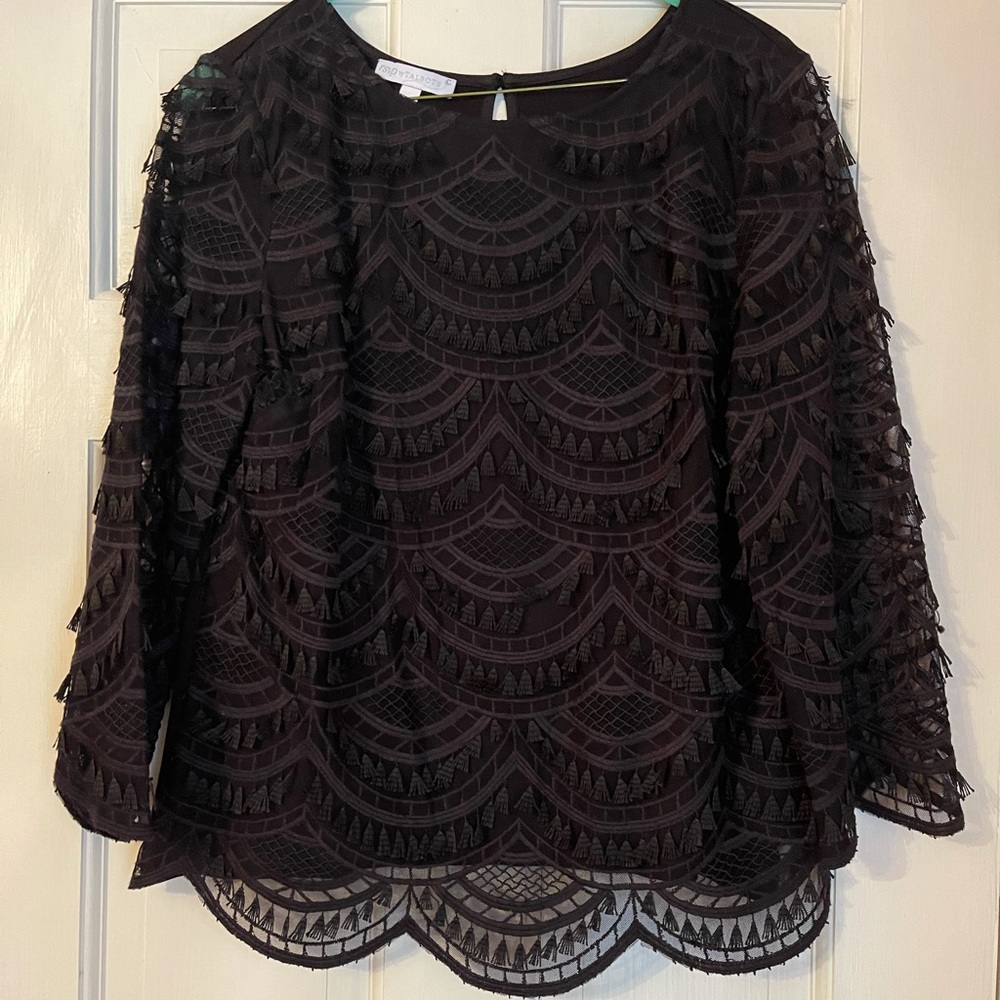 Talbots RSVP Black Scallop/Tassels Holiday Top S - Bx2